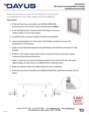 Bar Linear Concealed Mud-In (DABLJ) Installation Instructions