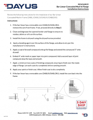 DABLJ, Bar Linear Grille with Mud-In Flange