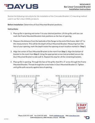 Bar Linear Concealed Bracket (-C) Installation Instructions