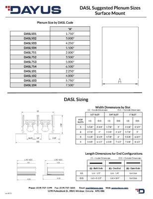 Slot Linear Diffuser DASL Suggested Plenum Sizes (Surface Mount)