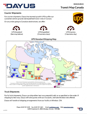 UPS Transit Map for Canadian Orders