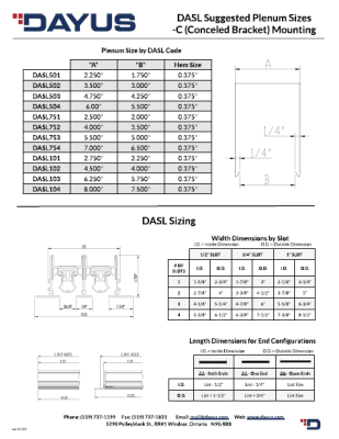 Slot Linear Diffuser DASL Suggested Plenum Sizes (-C Concealed Bracket Mounting)