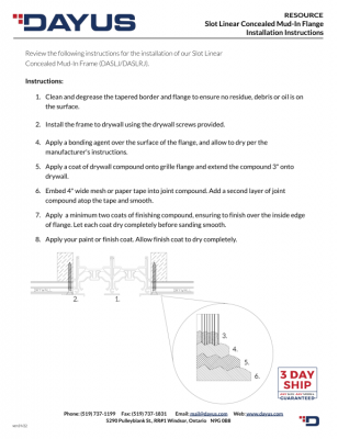 Slot Linear Concealed Mud-In (DASLJ / DASLRJ) Installation Instruction